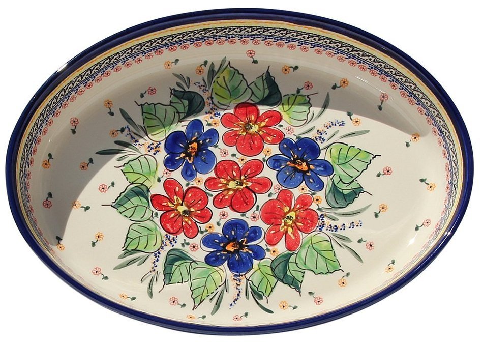 Polish Pottery Oval Baker From Zaklady Ceramiczne Boleslawiec #350-233 Art Unikat Signature Pattern, Width: 12... N2