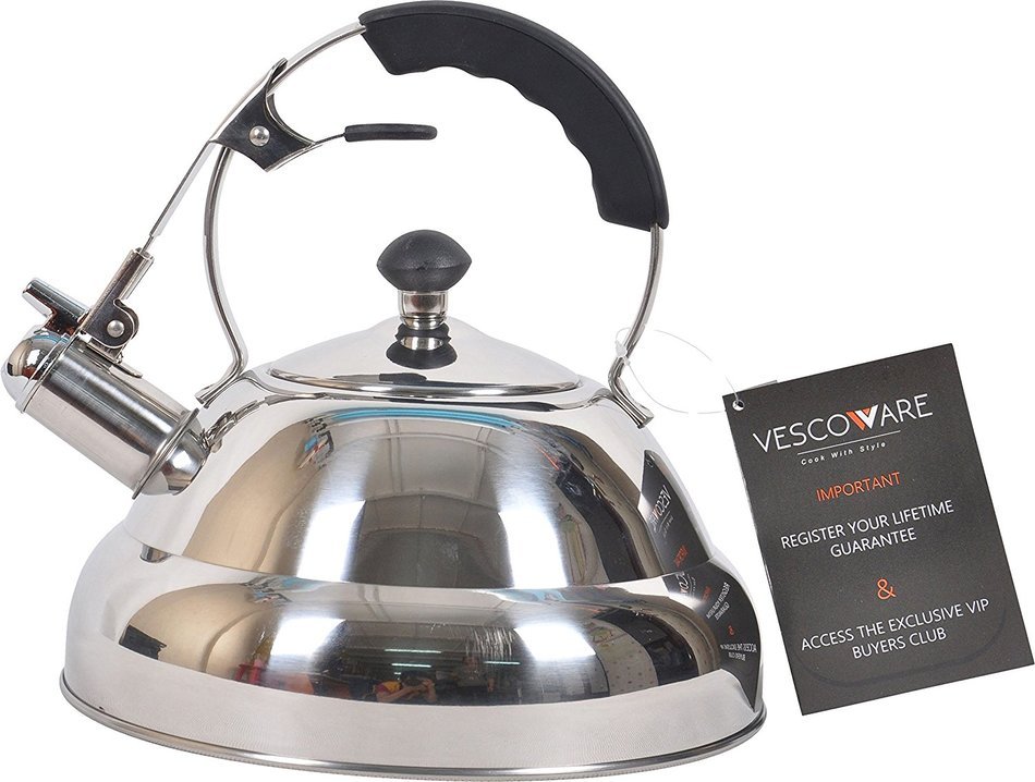Vescoware Premium Whistling Tea Kettle, Rust Resistant Stainless Steel Teapot - 3.2-Qt N2