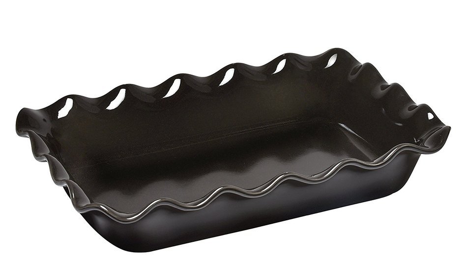 Emile Henry Charcoal Ruffled Rectangular Baker 10 X 14