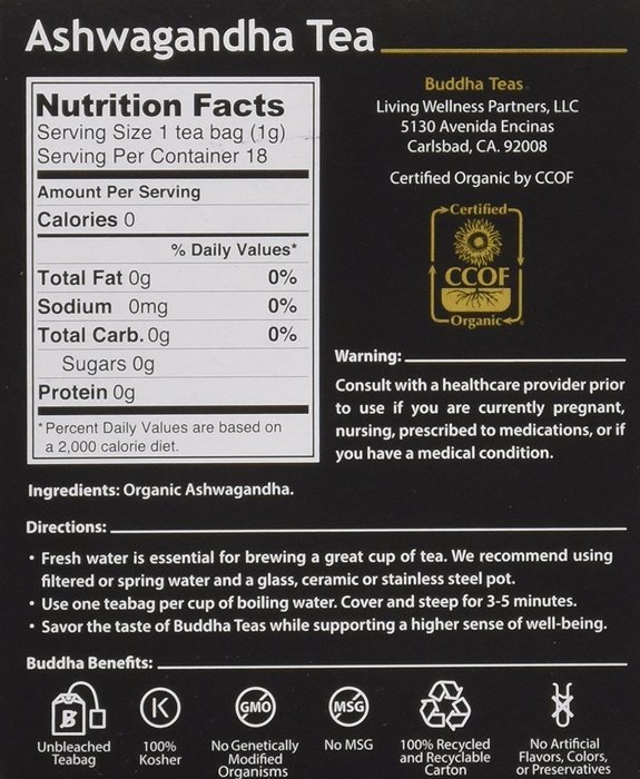 Ashwagandha Root Tea - Organic Herbs - 18 Bleach Free Tea Bags N2