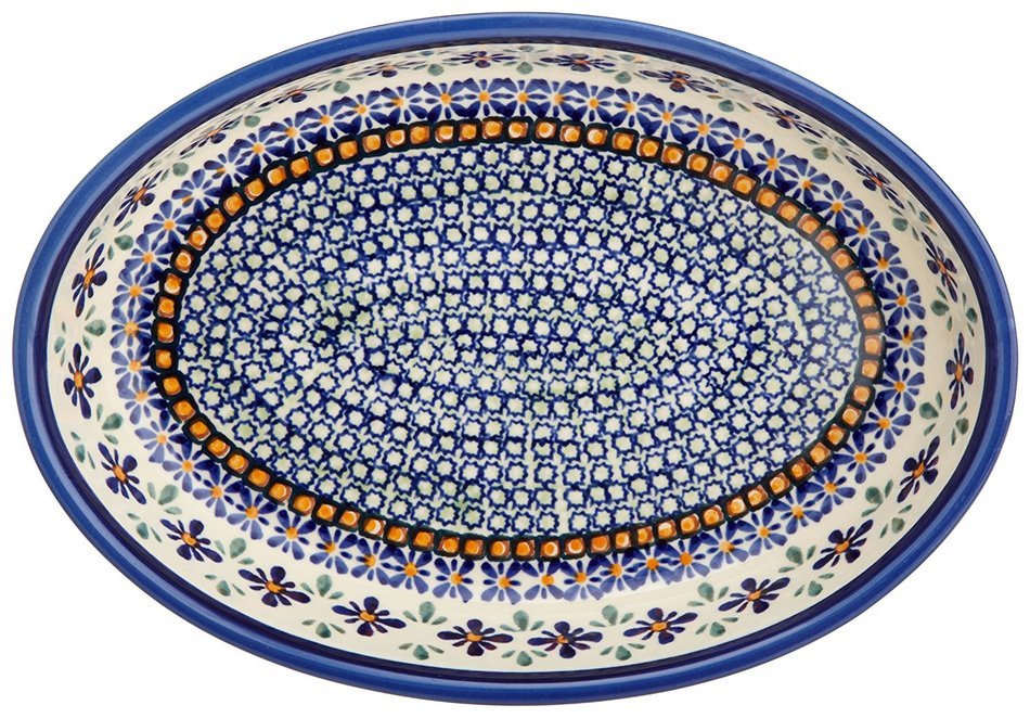 Bunzlauer Polish Pottery 1.25-Quart Oval Baker, DU60 Design N2