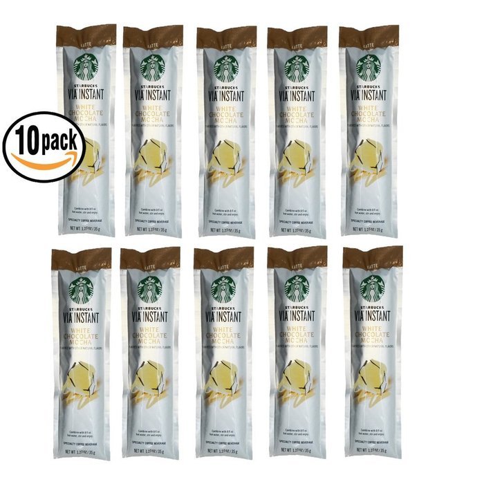 Pack of 10 - Starbucks VIA Instant White Chocolate Mocha Latte, 1.23 oz. (Packaging may vary)
