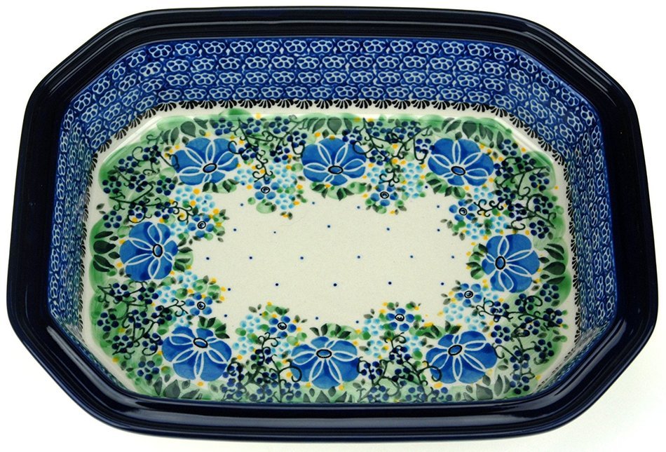 Ceramika Artystyczna Polish Hand Painted Baking Dish with Lid - 12" x 9.5" x 5" (Orange Flowers) N8