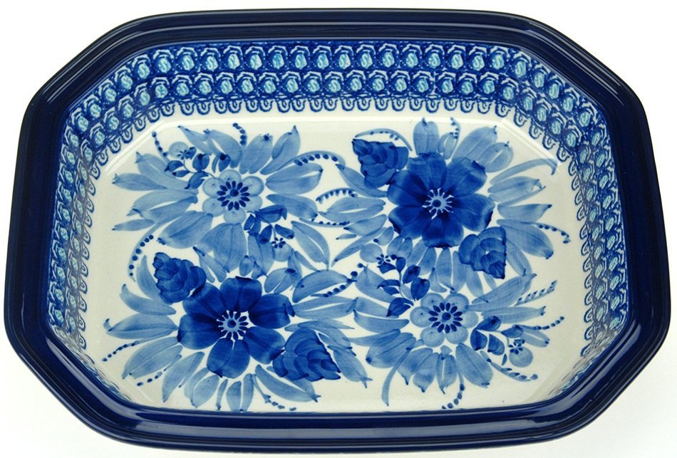 Ceramika Artystyczna Polish Hand Painted Baking Dish with Lid - 12" x 9.5" x 5" (Orange Flowers) N11