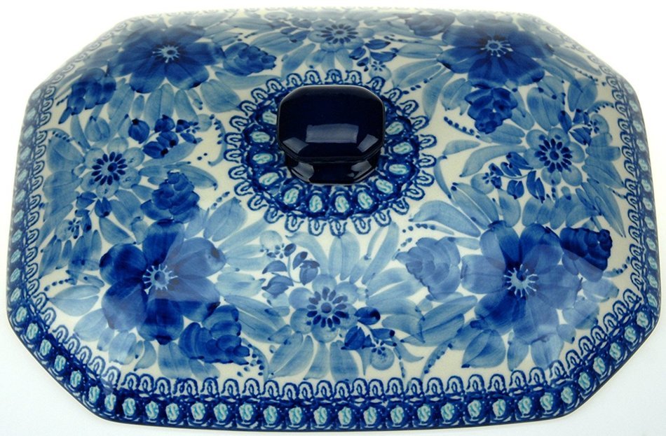 Ceramika Artystyczna Polish Hand Painted Baking Dish with Lid - 12" x 9.5" x 5" (Orange Flowers) N12