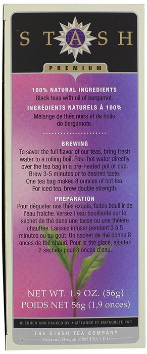 Stash Tea Double Black Tea Bags in Foil, Bergamot Earl Grey, 30 Count N2