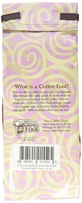 The Coffee Fool French Press, Fool's Decaf Peppermint Mistletoe Kisses, 12 Ounce N2