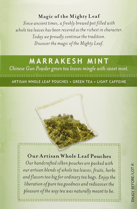 Mighty Leaf Tea Marrakesh Mint Green Tea, 15-Count Whole Leaf Pouches (Pack of 3) N2