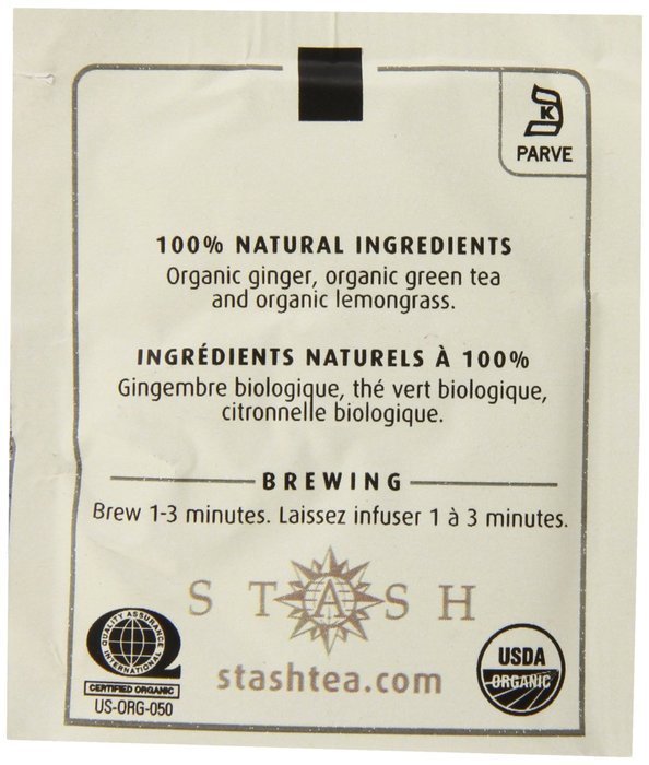Stash Tea Organic Green Tea Bags in Foil, Lemon Ginger, 100 Count N3