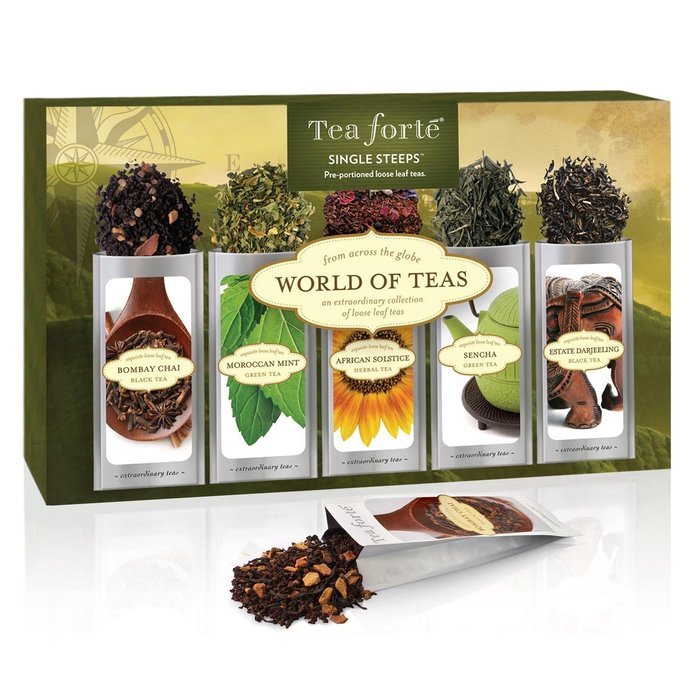 Tea Fort&eacute; WORLD OF TEAS Single Steeps Loose Leaf Tea Sampler, 15 Single Serve Pouches - Green Tea, Herbal Tea,...