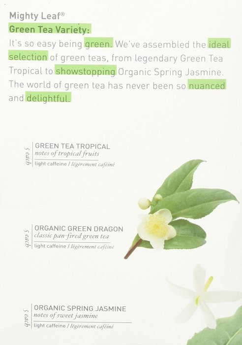 Mighty Leaf Tea Green Variety, 15 Count Whole Leaf Pouch, 1.32 oz (Packaging May vary) N2
