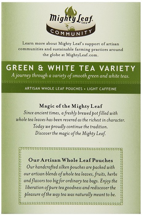 Mighty Leaf Tea Green Variety, 15 Count Whole Leaf Pouch, 1.32 oz (Packaging May vary) N3