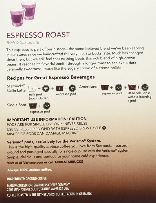Starbucks Verismo Espresso Roast Espresso, 72 Pods N9