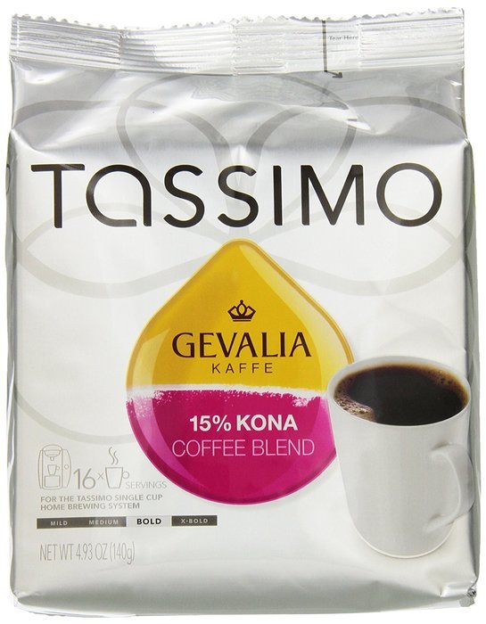 Tassimo Gevalia 15% Kona Coffee Blend T Discs Bag, 16 Count 4.93 Ounce