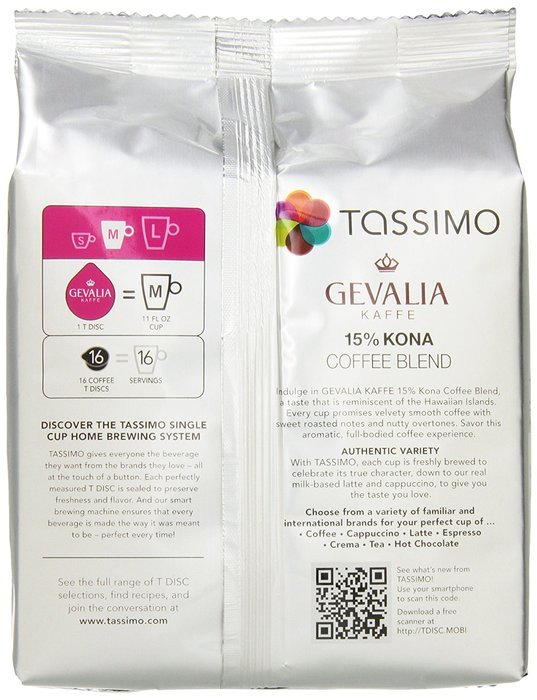 Tassimo Gevalia 15% Kona Coffee Blend T Discs Bag, 16 Count 4.93 Ounce N2