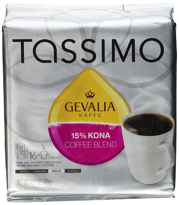 Tassimo Gevalia 15% Kona Coffee Blend T Discs Bag, 16 Count 4.93 Ounce N7