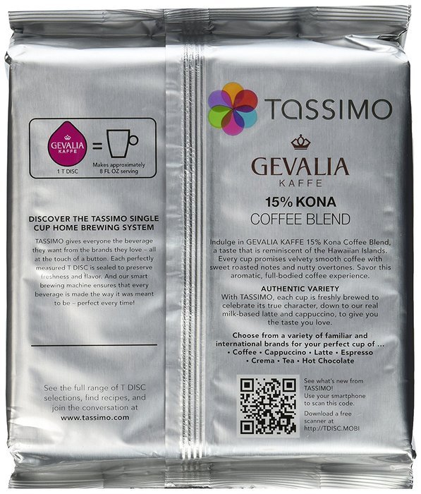 Tassimo Gevalia 15% Kona Coffee Blend T Discs Bag, 16 Count 4.93 Ounce N8