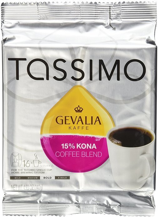 Tassimo Gevalia 15% Kona Coffee Blend T Discs Bag, 16 Count 4.93 Ounce N9