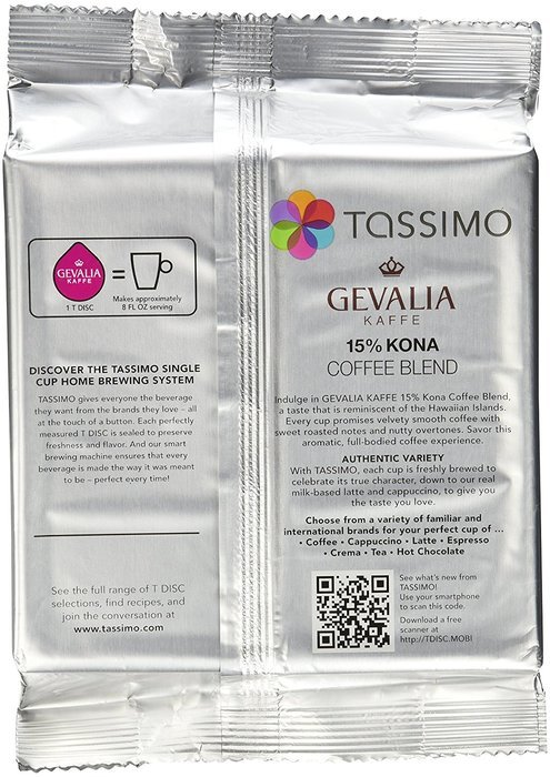 Tassimo Gevalia 15% Kona Coffee Blend T Discs Bag, 16 Count 4.93 Ounce N10