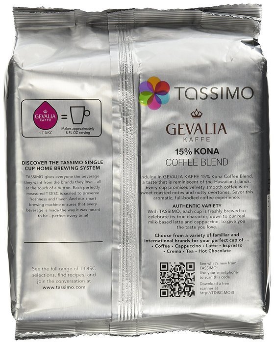 Tassimo Gevalia 15% Kona Coffee Blend T Discs Bag, 16 Count 4.93 Ounce N12