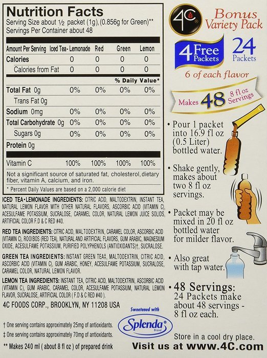 4C Totally Light Tea 2 Go Bonus Variety Pack Ice Tea Mix, 24-Count Boxes (Pack of 3) N2