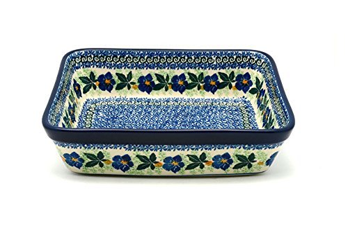 Polish Pottery Baker - Rectangular - Medium - Blue Pansy