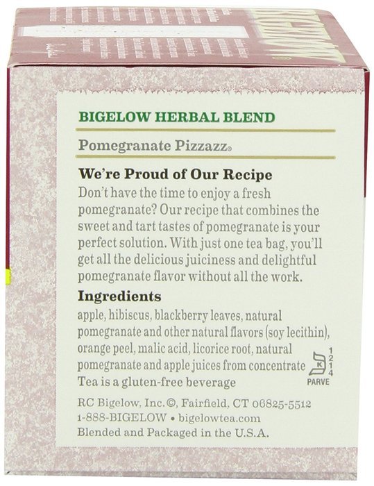 Bigelow Pomegranate Pizzazz Herbal Tea, 20-Count Boxes (Pack of 6) N2