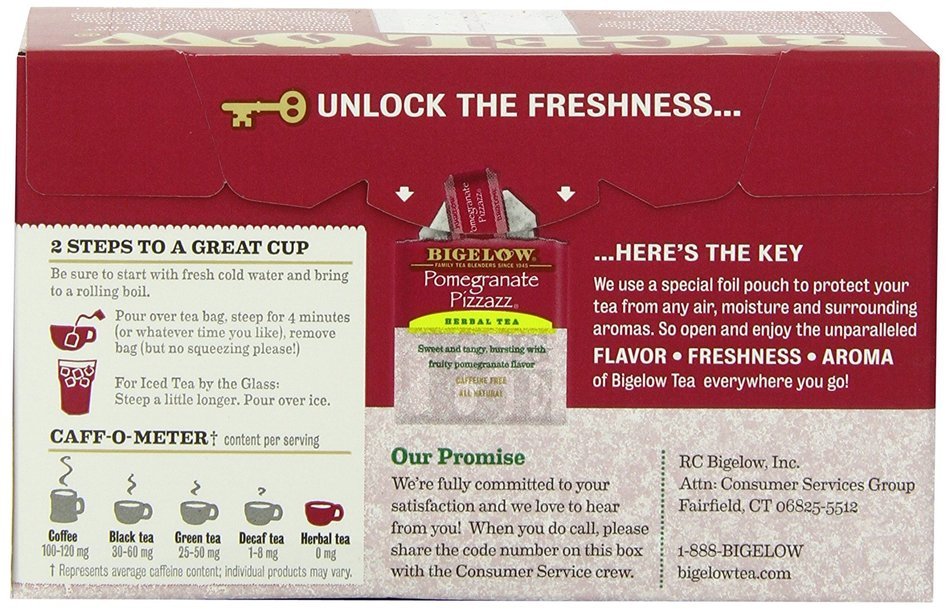 Bigelow Pomegranate Pizzazz Herbal Tea, 20-Count Boxes (Pack of 6) N3