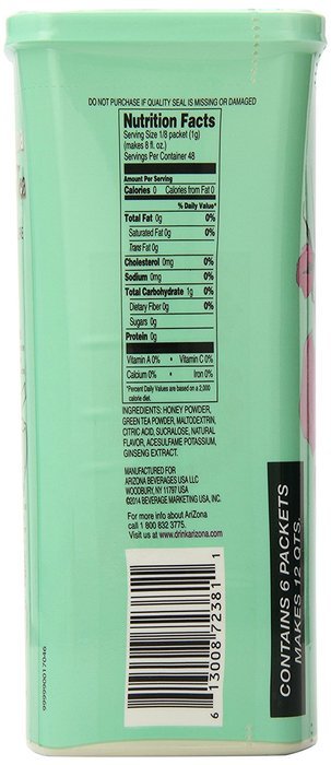 AriZona Sugar Free Green Tea with Ginseng & Honey Iced Tea Mix, 1.7-Ounce, 2 QT Stix in Canister (Pack of 4) N3