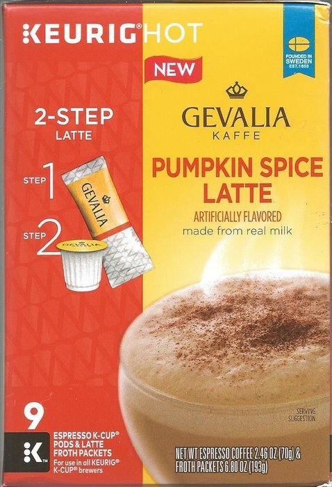 Gevalia Kaffe Pumpkin Spice Latte Espresso K-cup Pods & Latte Froth Packet (9 Count Box)