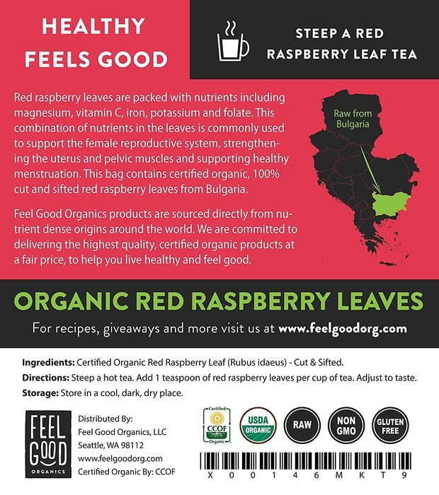 Organic Red Raspberry Leaves - Cut & Sifted - 16oz Resealable Bag (1lb) - 100% Raw From Bulgaria N3