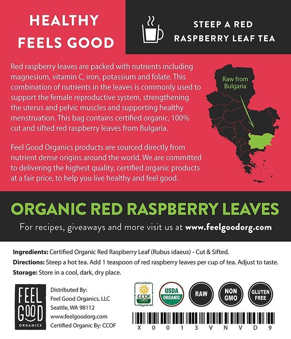 Organic Red Raspberry Leaves - Cut & Sifted - 16oz Resealable Bag (1lb) - 100% Raw From Bulgaria N8
