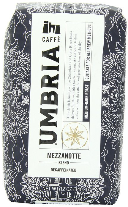 Caffe Umbria Mezzanotte Decaf Blend, 12 Ounce Bags