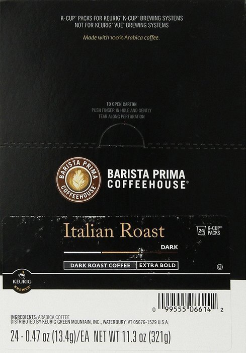 Barista Prima Coffeehouse Coffee, Keurig K-Cups, Italian Roast, Dark Roast, 24- Count
