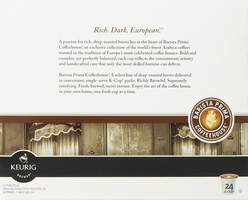 Barista Prima Coffeehouse Coffee, Keurig K-Cups, Italian Roast, Dark Roast, 24- Count N8