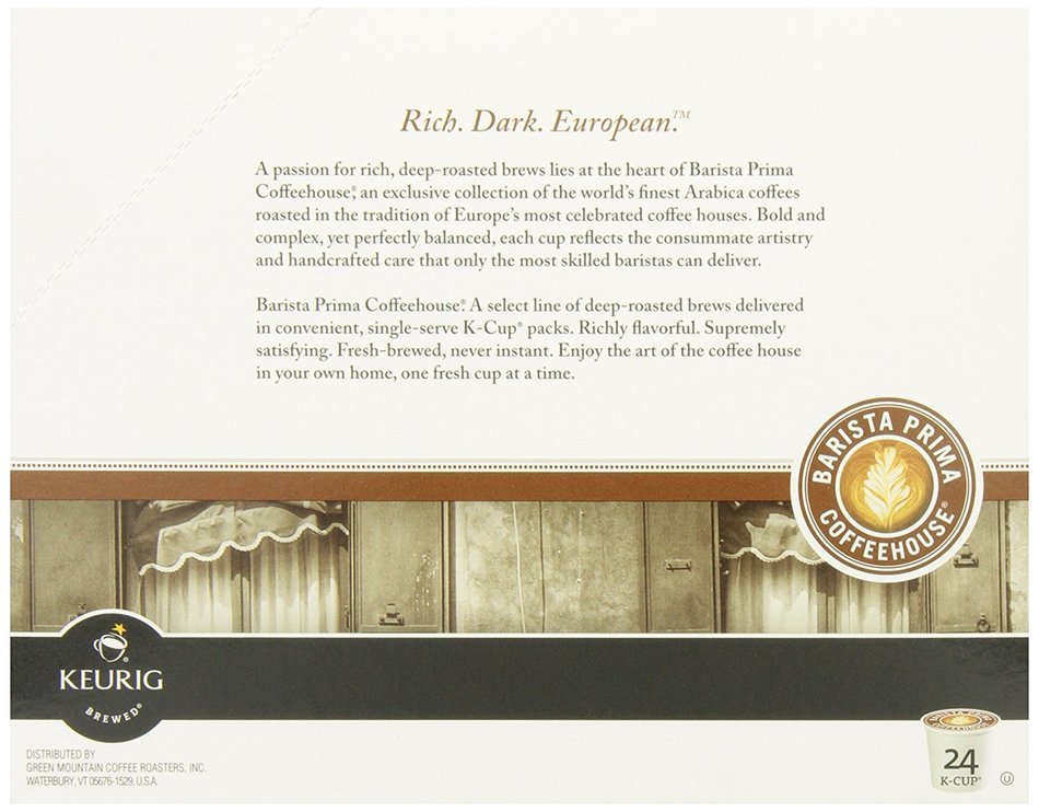 Barista Prima Coffeehouse Coffee, Keurig K-Cups, Italian Roast, Dark Roast, 24- Count N33