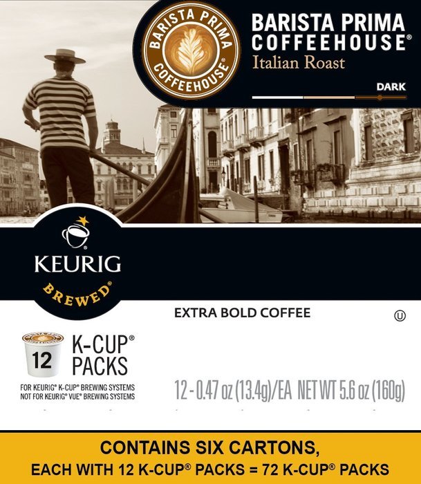 Barista Prima Coffeehouse Coffee, Keurig K-Cups, Italian Roast, Dark Roast, 24- Count N38