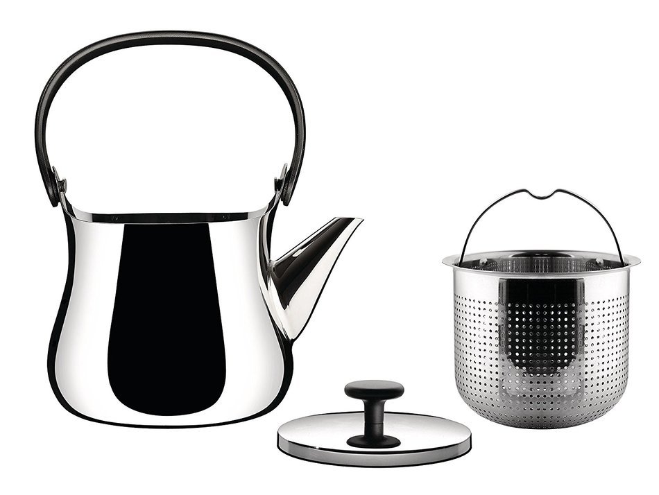 Alessi "Cha" Kettle/Teapot in 18/10 Stainless Steel Mirror Polished Handle And Knob in Thermoplastic Resin Magnetic... N2