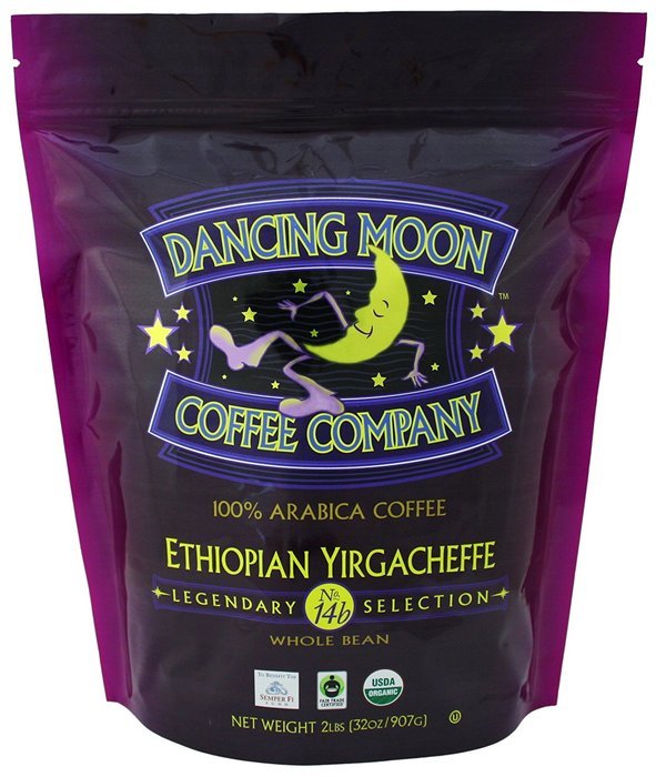 Dancing Moon Ethiopian Yirgacheffe Whole Bean Organic Fair Trade Coffee, 2 lbs.