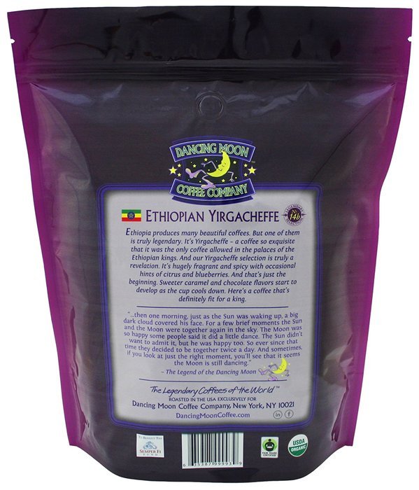 Dancing Moon Ethiopian Yirgacheffe Whole Bean Organic Fair Trade Coffee, 2 lbs. N2