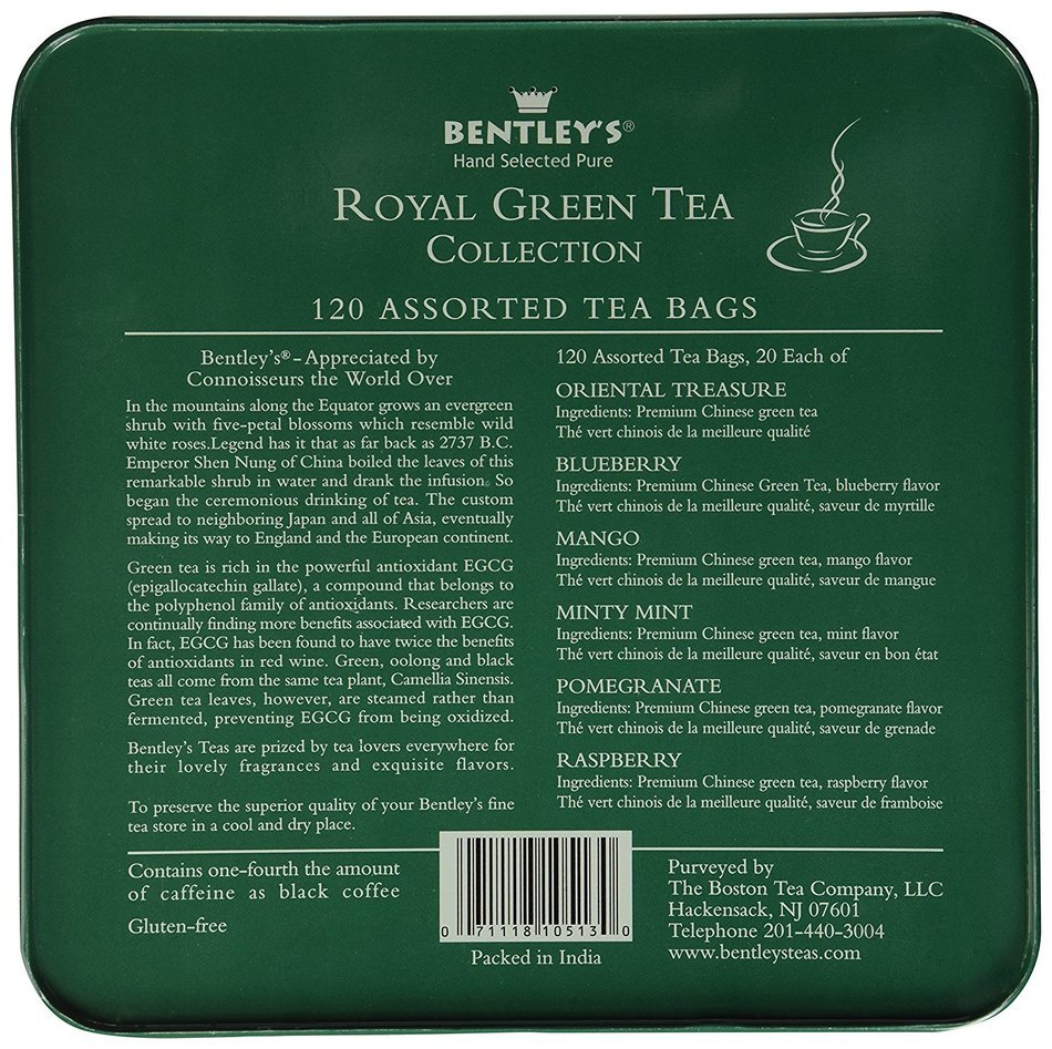 Bentley's Royal Hand Selected Pure 120-Count Assorted Green Tea Tin N2