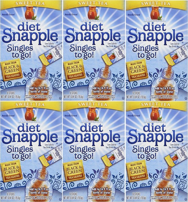 DIET SNAPPLE "Sweet Tea" Singles to go 6 sticks per Pack (Pack of 6)