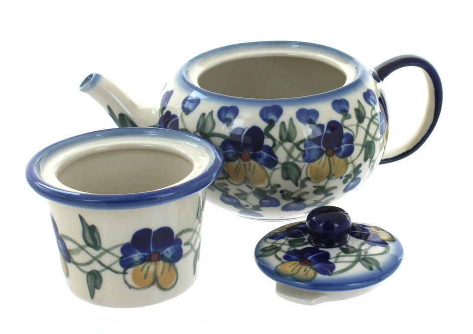 Polish Pottery Pansies Teapot with Infuser N2