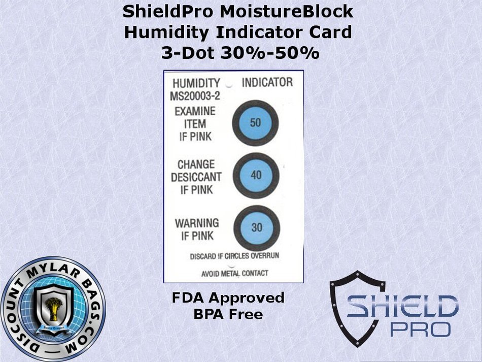 ShieldPro Humidity Indicator Card 3-Dot 30-50% for use with Desiccant/Moisture Absorber in Gun Cases, Camera Cases...