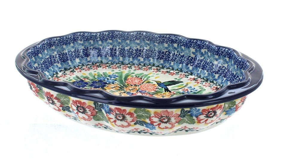 Polish Pottery Hummingbird Scallop Baking Dish