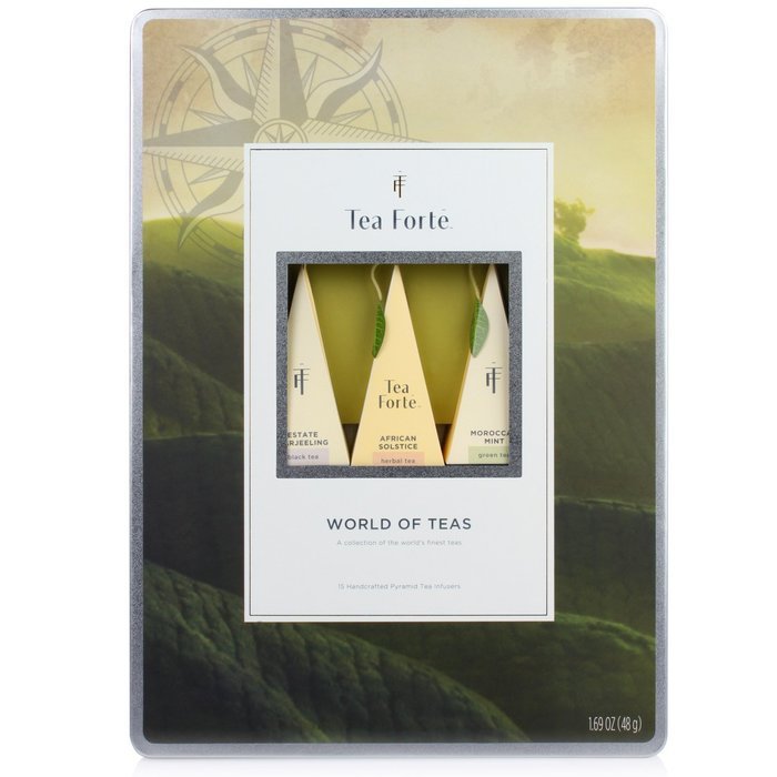 Tea Fort&eacute; WORLD OF TEAS Large Tin Sampler Gift Assortment with 15 Handcrafted Pyramid Tea Infusers - Green Tea... N2