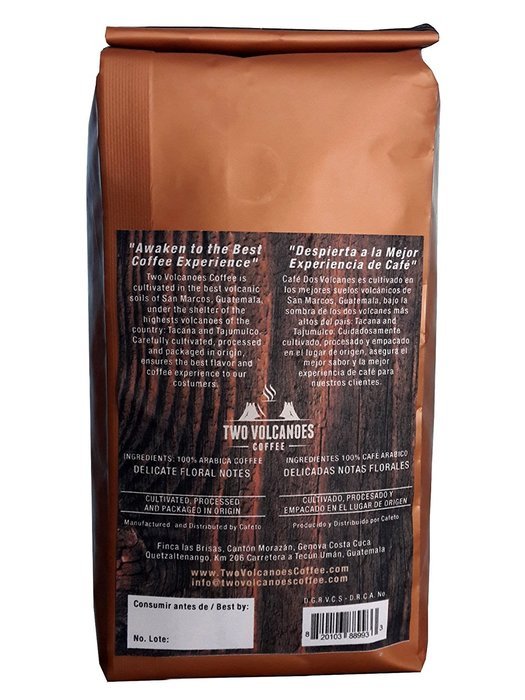Two Volcanoes Coffee - Gourmet Guatemala Whole Bean Medium Roast Single-Origin Coffee. 1 lb N4