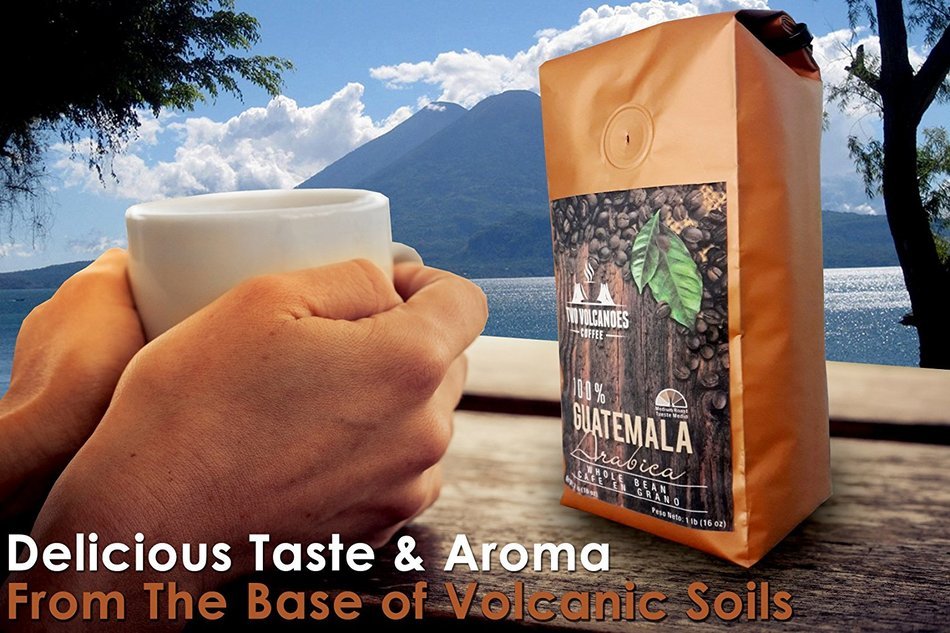 Two Volcanoes Coffee - Gourmet Guatemala Whole Bean Medium Roast Single-Origin Coffee. 1 lb N6