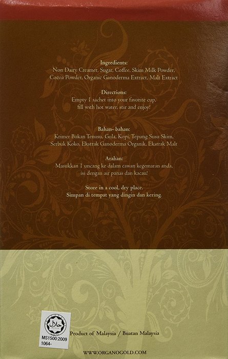 Organo Gold Gourmet Cafe Mocha,14.9 oz NET,15 sachets