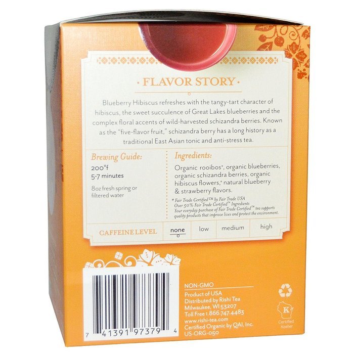 Rishi Tea Organic Herbal Tea Caffeine-Free Blueberry Hibiscus -- 15 Tea Bags (Pack of 2) N4